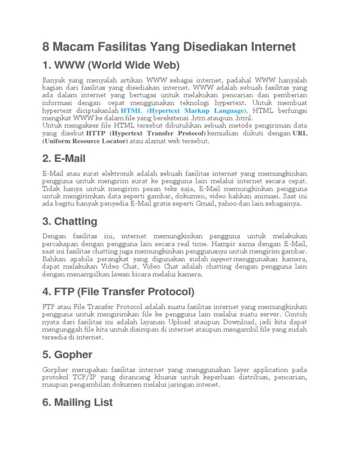 Macam Fasilitas Yang Disediakan Internet  PDF