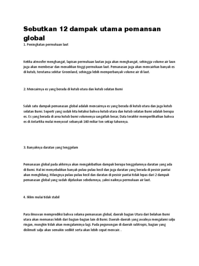 Sebutkan  Dampak Utama Pemansan Global  PDF